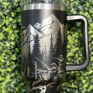 Hunting.Fishing Scenic Tumbler - Silver and Black